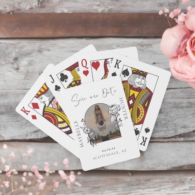 Modern Boho Floral Rose Foto Arte Weiß Spielkarten (Modern Boho Floral Rose Photo Arch White Playing Cards)