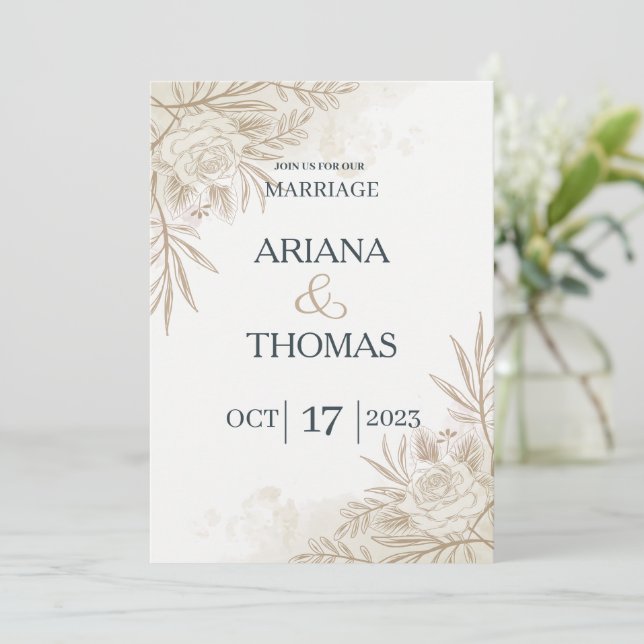 Modern Boho Floral Rustic Wedding Einladung (Stehend Vorderseite)