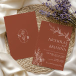 Modern Boho Floral Terracotta Burnt Orange Wedding Einladung<br><div class="desc">Moderne Boho Floral Terracotta Burnt Orange Hochzeitseinladung. Monogramm hinten.</div>