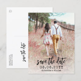 Modern Boho Foto Script Save the Date Postcard Ankündigungspostkarte