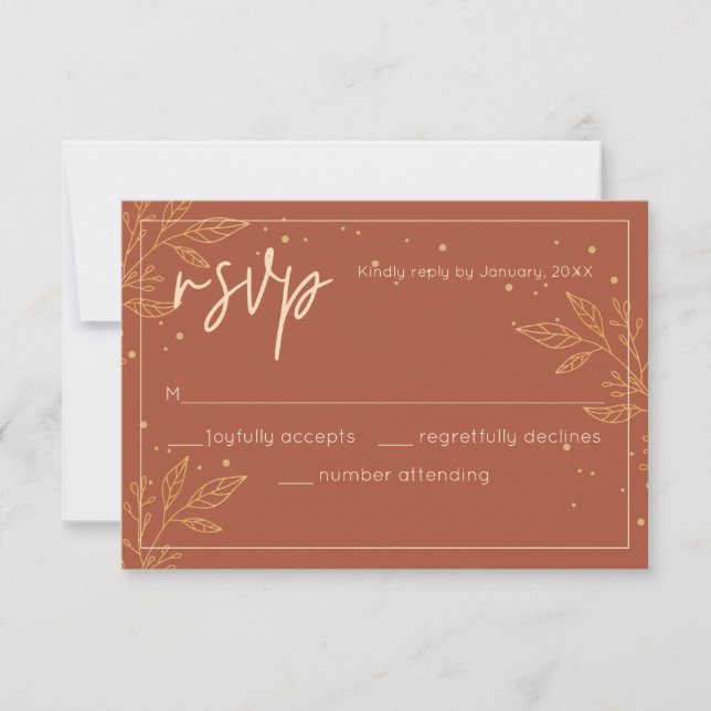 Modern Boho Gold Leaf Wedding RSVP Card (Vorderseite)