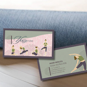 Modern Boho Green Pink Yoga Instructor Visitenkarte