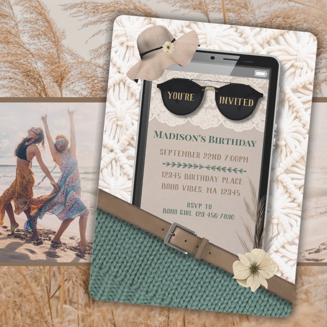 Modern Boho Handy Geburtstagseinladung Einladung (Modern Boho Cell Phone Birthday Invitation)