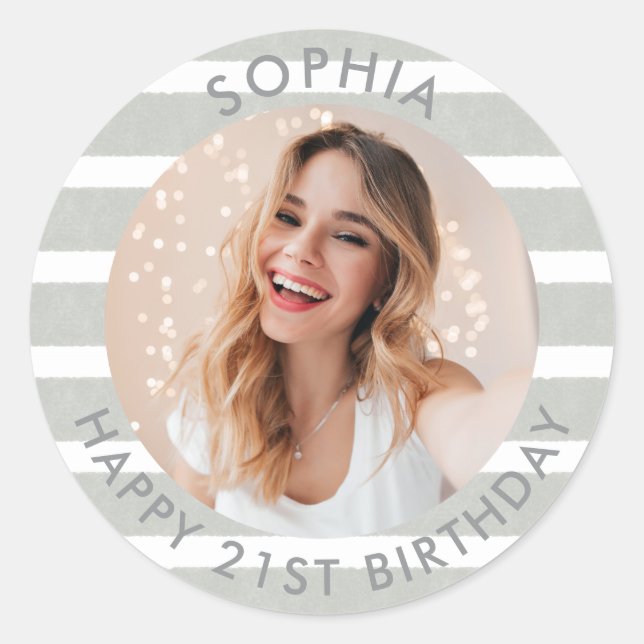 Modern Boho Happy Birthday Foto Runder Aufkleber (Vorderseite)