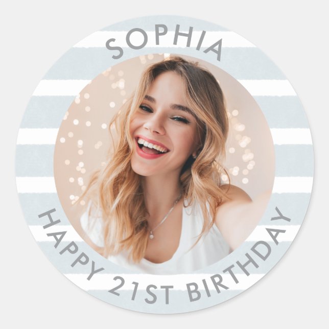Modern Boho Happy Birthday Foto Runder Aufkleber (Vorderseite)