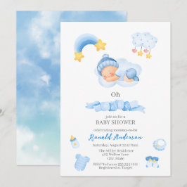 Modern Boho Kinderzimmer Watercolor Blue It's boy  Einladung