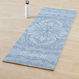 Modern Boho Light Blue Mandala Elegant Monogram Yogamatte