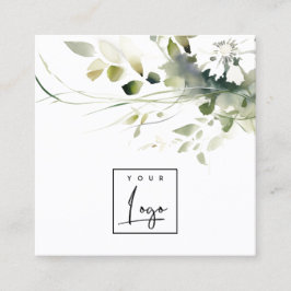 Modern-Boho-Logo mit Abstrakt-grün-weißer Blume Quadratische Visitenkarte