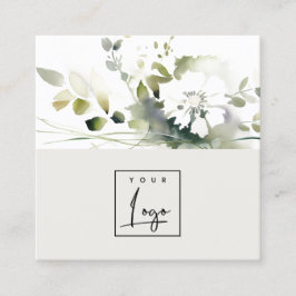 Modern-Boho-Logo mit Abstrakt-grün-weißer Blume Quadratische Visitenkarte