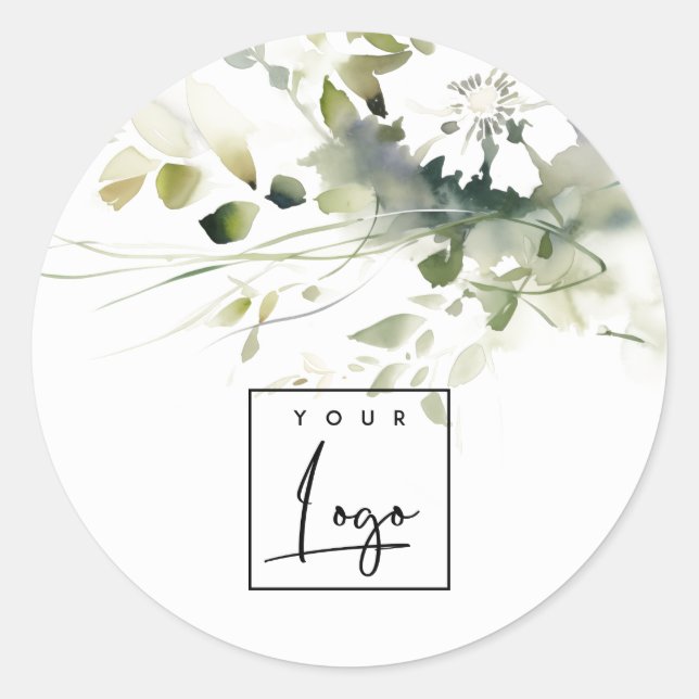 Modern-Boho-Logo mit Abstrakt-grün-weißer Blume Runder Aufkleber (Vorderseite)