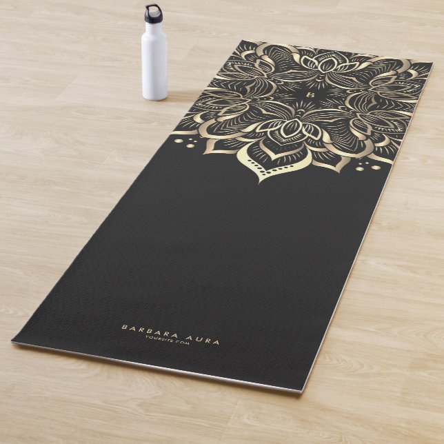 Modern Boho Lotus Black Gold Mandala Monogram Yogamatte (Beispiel)