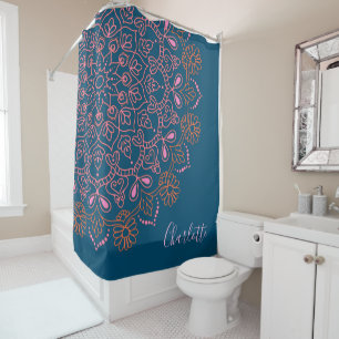 Modern Boho Mandala Medallion Aquamariner Name Duschvorhang