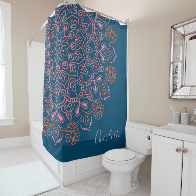 Modern Boho Mandala Medallion Aquamariner Name Duschvorhang (Beispiel)