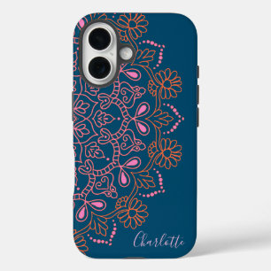 Modern Boho Mandala Medallion Aquamariner Name iPhone 16 Hülle