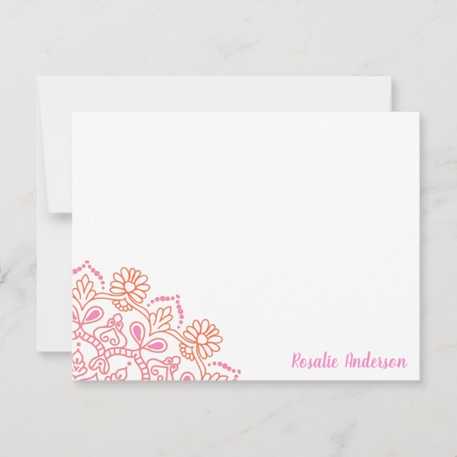 Modern Boho Mandala Pink und Orange Personalisiert Mitteilungskarte (Vorderseite)