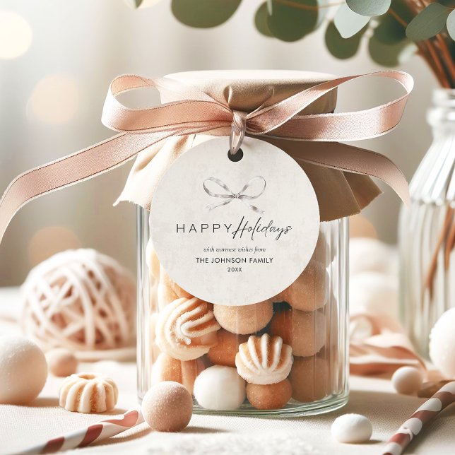 Modern Boho Minimal Bow Happy Holidays Weihnachten Geschenkanhänger (Von Creator hochgeladen)