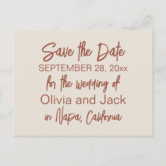 Modern Boho Minimalistisch Save the Date Postkarte (Vorderseite)