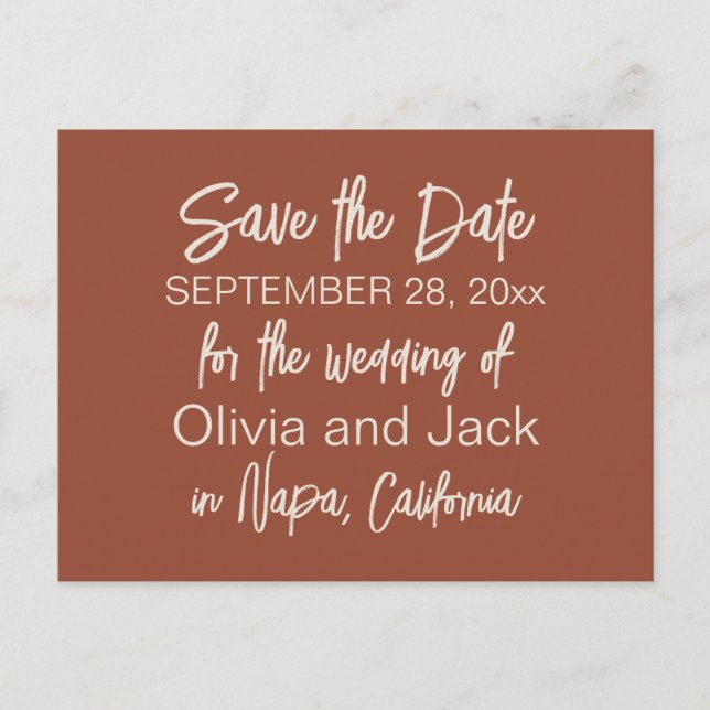 Modern Boho Minimalistisch Terracotta Save the Dat Postkarte (Vorderseite)