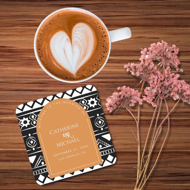 Modern Boho Muster Wedding Arch Burnt Orange Rechteckiger Pappuntersetzer (Von Creator hochgeladen)
