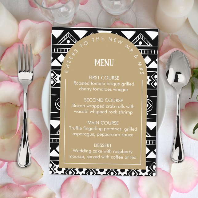 Modern Boho Muster Wedding Arch Gold Menükarte (Von Creator hochgeladen)