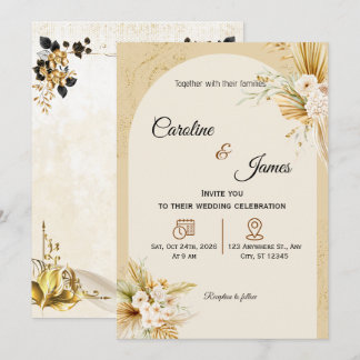 Modern Boho Pampas Grass Arch Wedding Invitation Einladung