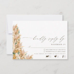 Modern Boho Pampas Grass Wedding RSVP Karte