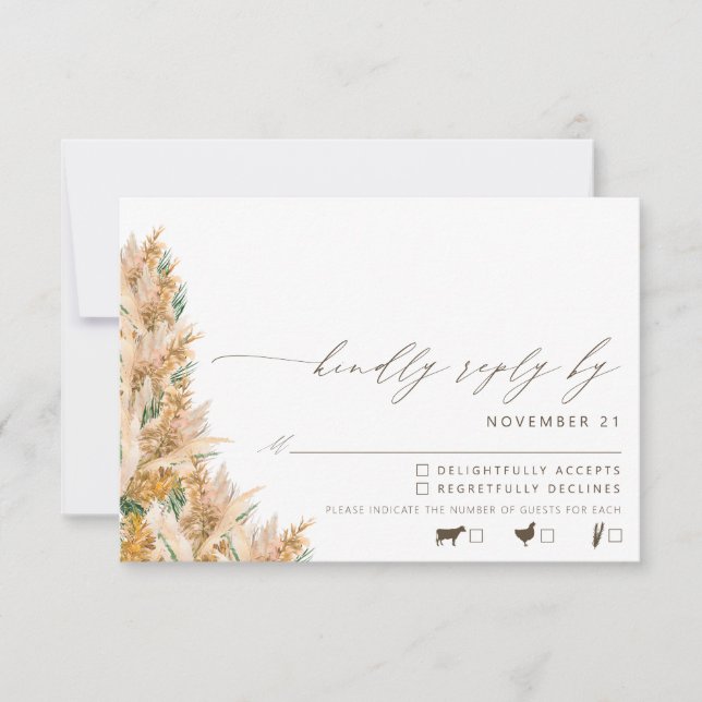 Modern Boho Pampas Grass Wedding RSVP Karte (Vorderseite)