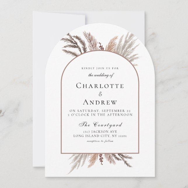 Modern Boho Pampasgras Hochzeitseinladung Einladung (Vorderseite)