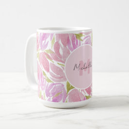 Modern Boho Pink Aquarell Blume Monogramm Kaffeetasse