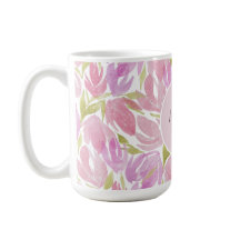 Modern Boho Pink Aquarell Blume Monogramm