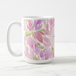 Modern Boho Pink Aquarell Blume Monogramm Kaffeetasse