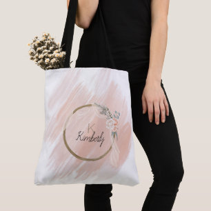 Modern Boho Pink Floral Anfangsname Monogramm Tasc Tasche