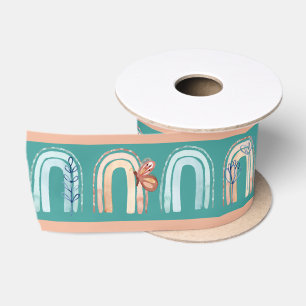 Modern Boho Rainbow Aquamarin Pfirsich Pink Satinband