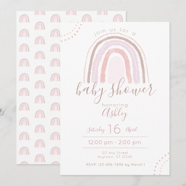 Modern Boho Rainbow Baby Dusche Sprinkle Einladung (Vorne/Hinten)