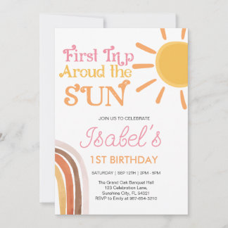 Modern Boho Rainbow Erster Geburtstag, rosa 1. Geb Einladung