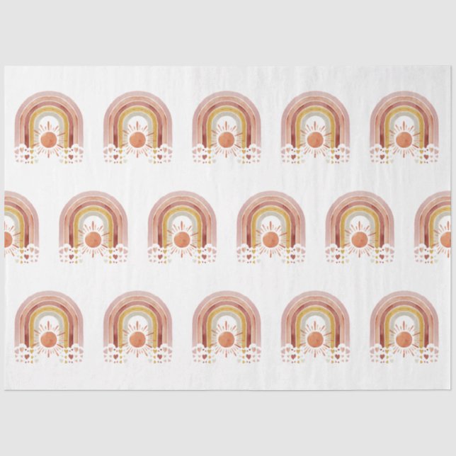 Modern BOHO Rainbow Sun Heart Dusty Pink Mustard Seidenpapier (Vorderseite)