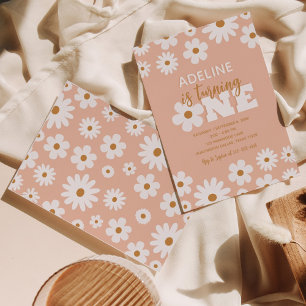 Modern Boho Retro Daisy One Birthday Party Einladung