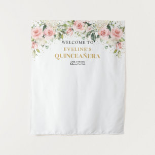 Modern Boho rot Rosa Blütengold Quinceanera Wandteppich