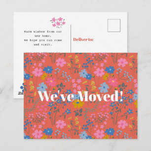Modern Boho Rotes Blumenmuster Wir sind Umgezogen Postkarte