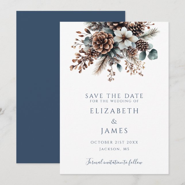 Modern Boho Rustikale Pinecones Hochzeit Save The Date (Vorne/Hinten)