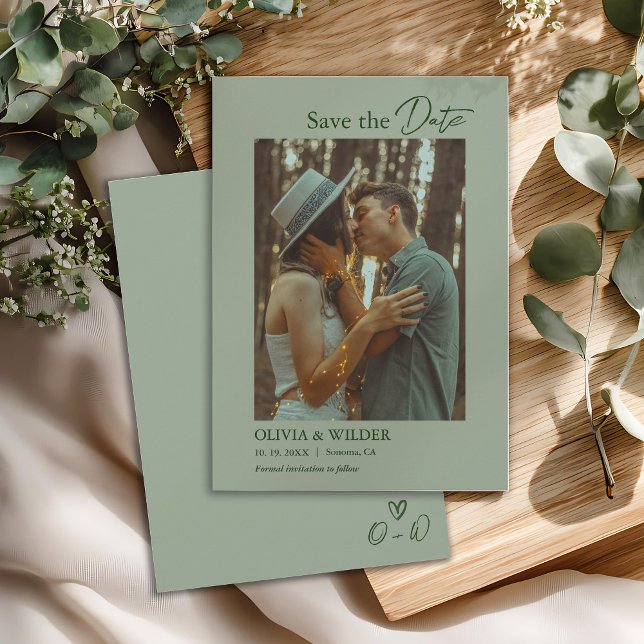 Modern Boho Sage Green Wedding Save The Date (Von Creator hochgeladen)