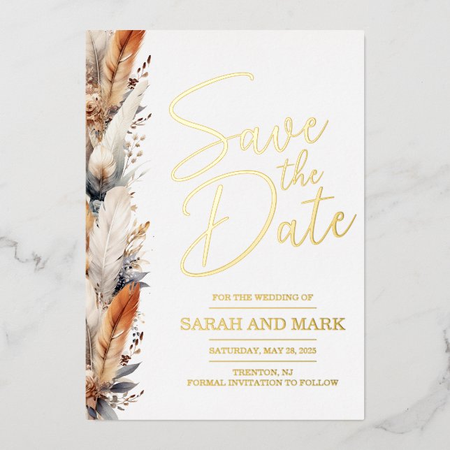 Modern Boho Save the Date mit Foto Back | Real Folieneinladung (Vorderseite)