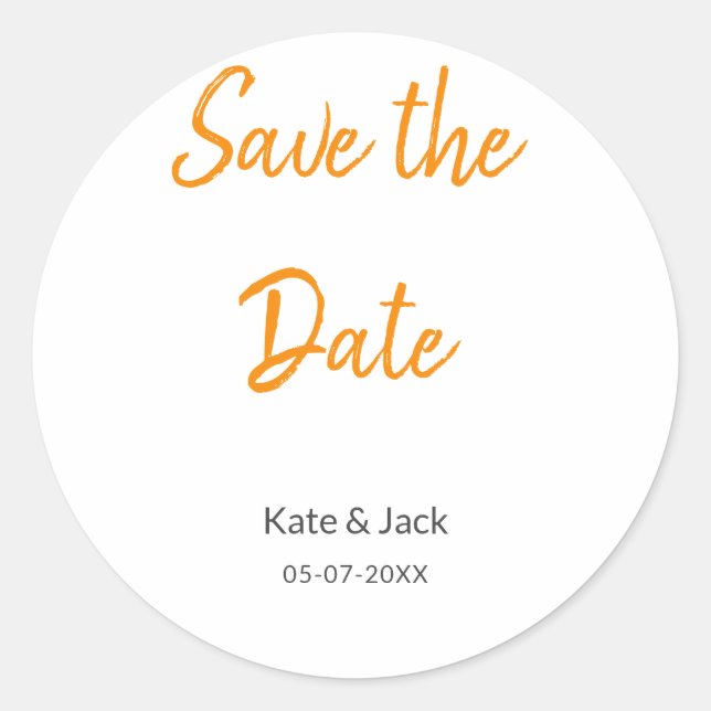Modern boho Save the Date QR-Namensdatum orange hi Runder Aufkleber (Vorderseite)