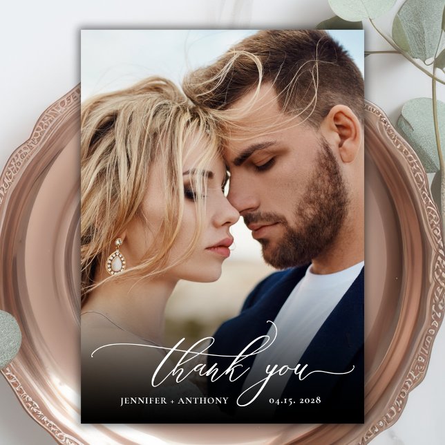 Modern Boho Script 2 Foto Wedding Danke Karte (Von Creator hochgeladen)