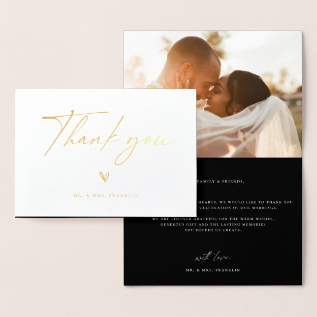 Modern Boho Script Wedding Foto Vielen Dank Folienkarte (Anzeige)
