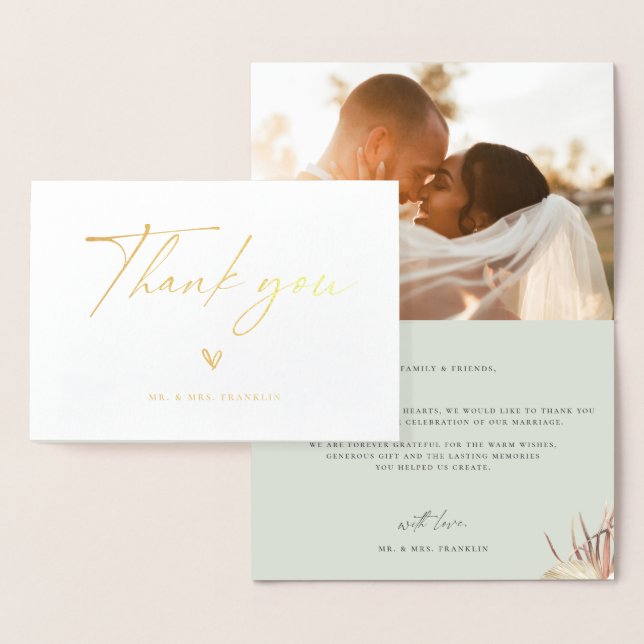 Modern Boho Script Wedding Foto Vielen Dank Folienkarte (Anzeige)