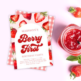 Modern Boho Strawberry Berry Erster Geburtstag Einladung