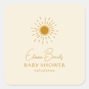 Modern Boho Sunshine   Beige Babydusche Vielen Dan Quadratischer Aufkleber