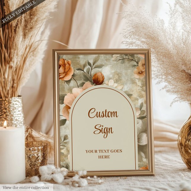 Modern Boho Terracotta Beige Olive Floral Custom  Poster (Modern Boho Terracotta Beige Olive Floral Custom Sign)