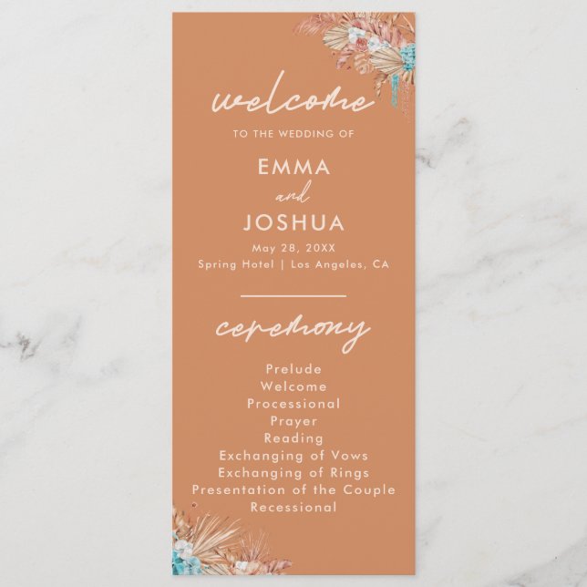 Modern Boho Terracotta Wedding Programm (Vorderseite)
